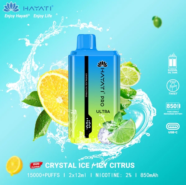 Hayati Pro Ultra 15000 Puffs Vape – Kristalleis / Eisige Zitrusfrüchte: Die frostige Revolution für Vaper in Österreich