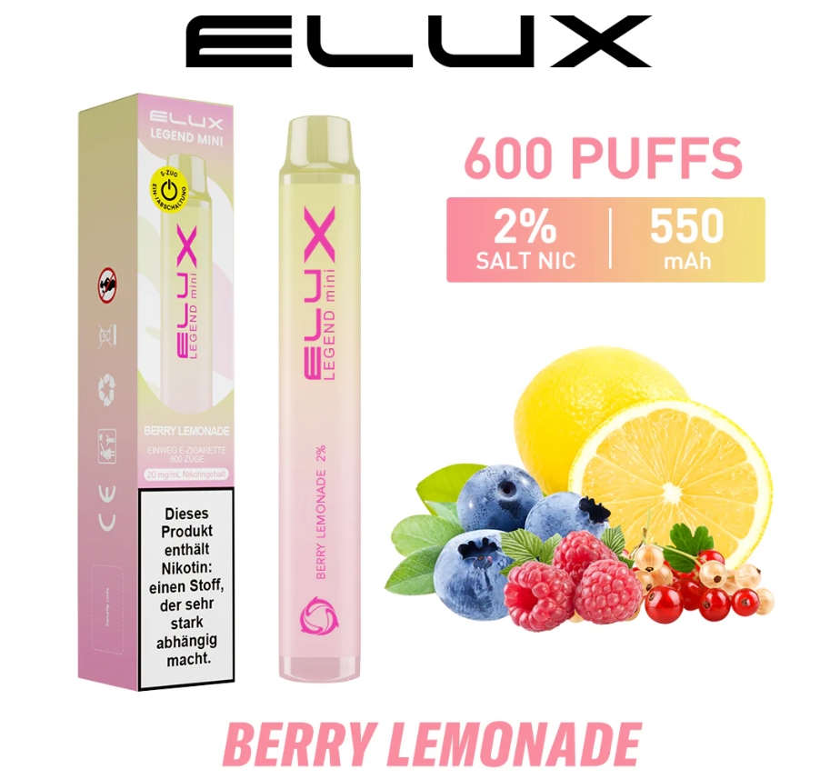 Elux Legend Mini 600 Puffs Vape – Beerenlimonade: Ein fruchtig-frischer Akzent für den modernen Vaper